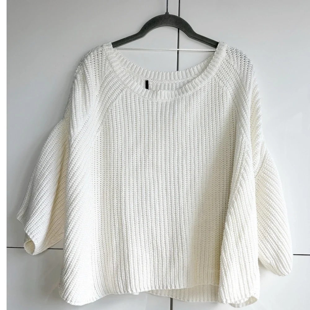 Free People Chunky Knit Sweater Cream Ivory White Boxy Oversized Small Boho